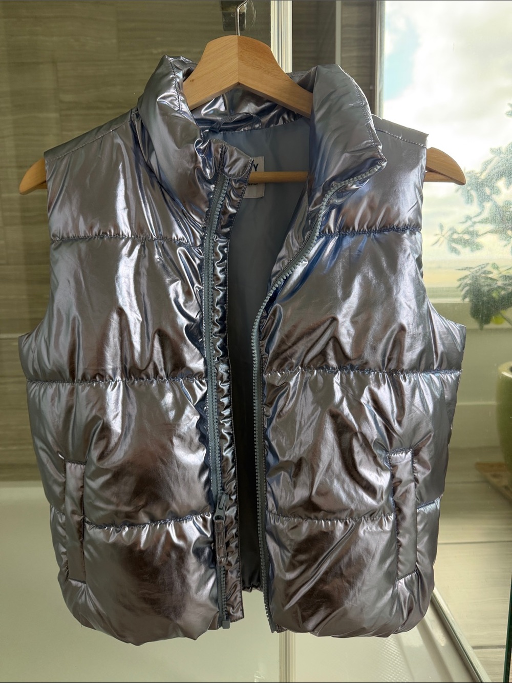 Old Navy Metallic Silver Puffer Vest